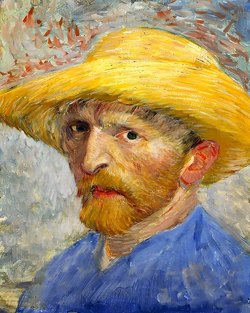 Van gogh self-portrait with straw hat cross stitch kit for beginners