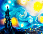 Van gogh starry night village cross stitch kit for beginners