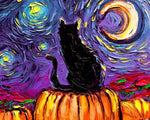 Van gogh style black cat and pumpkins cross stitch kit for beginners