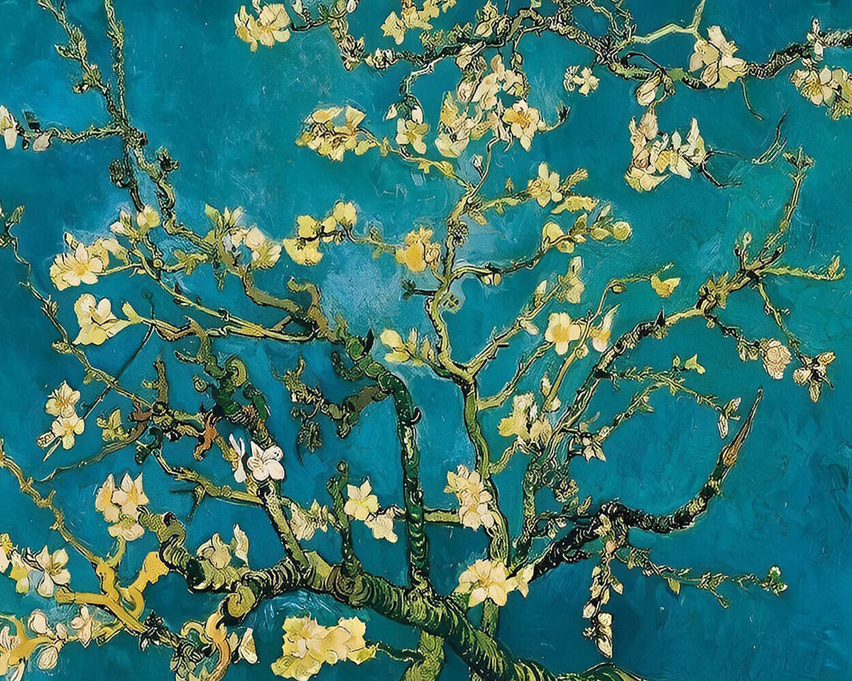 Van gogh style blossoming almond tree cross stitch kit for beginners