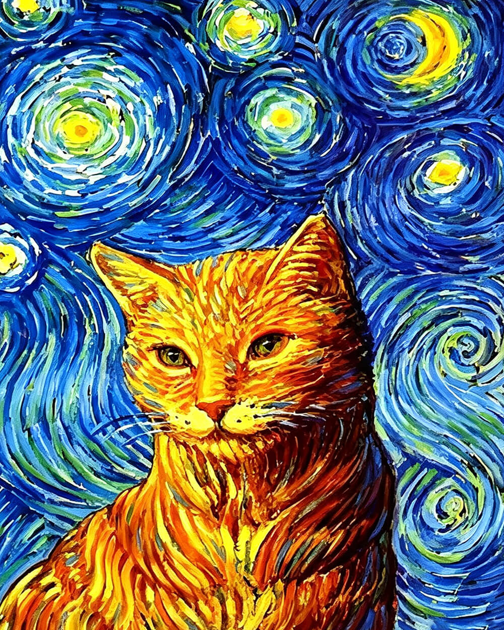 Van gogh style cat cross stitch kit for beginners