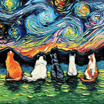 Van gogh style cats watching starry night paint by numbers kit for beginners