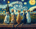 Van gogh style cats watching the starry night paint by numbers kit for beginners