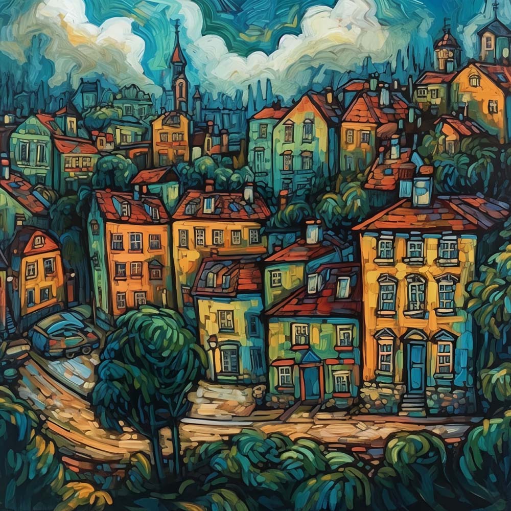 Van gogh style city cross stitch kit for beginners
