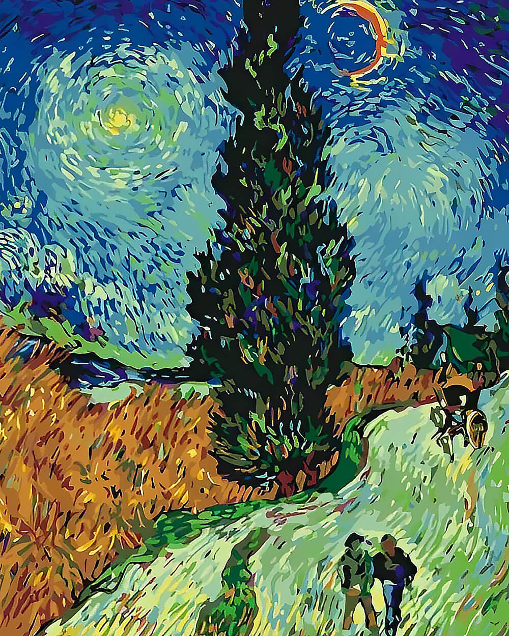 Van gogh style cypress trees cross stitch kit for beginners