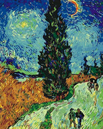 Van gogh style cypress trees cross stitch kit for beginners