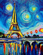 Van gogh style eiffel tower cross stitch kit for beginners