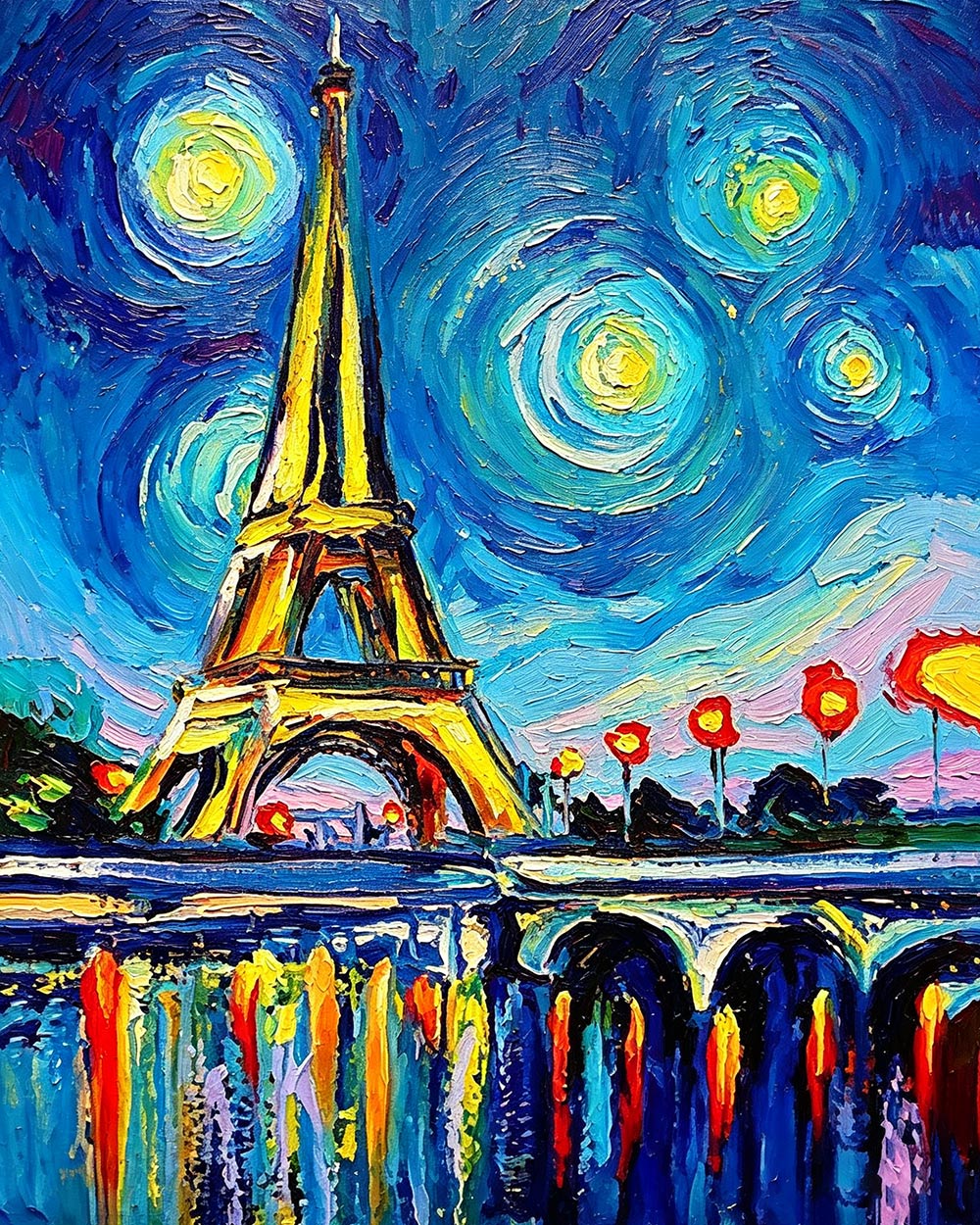 Van gogh style eiffel tower cross stitch kit for beginners