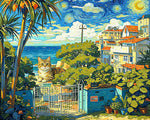 Van gogh style houses by the sea cross stitch kit for beginners