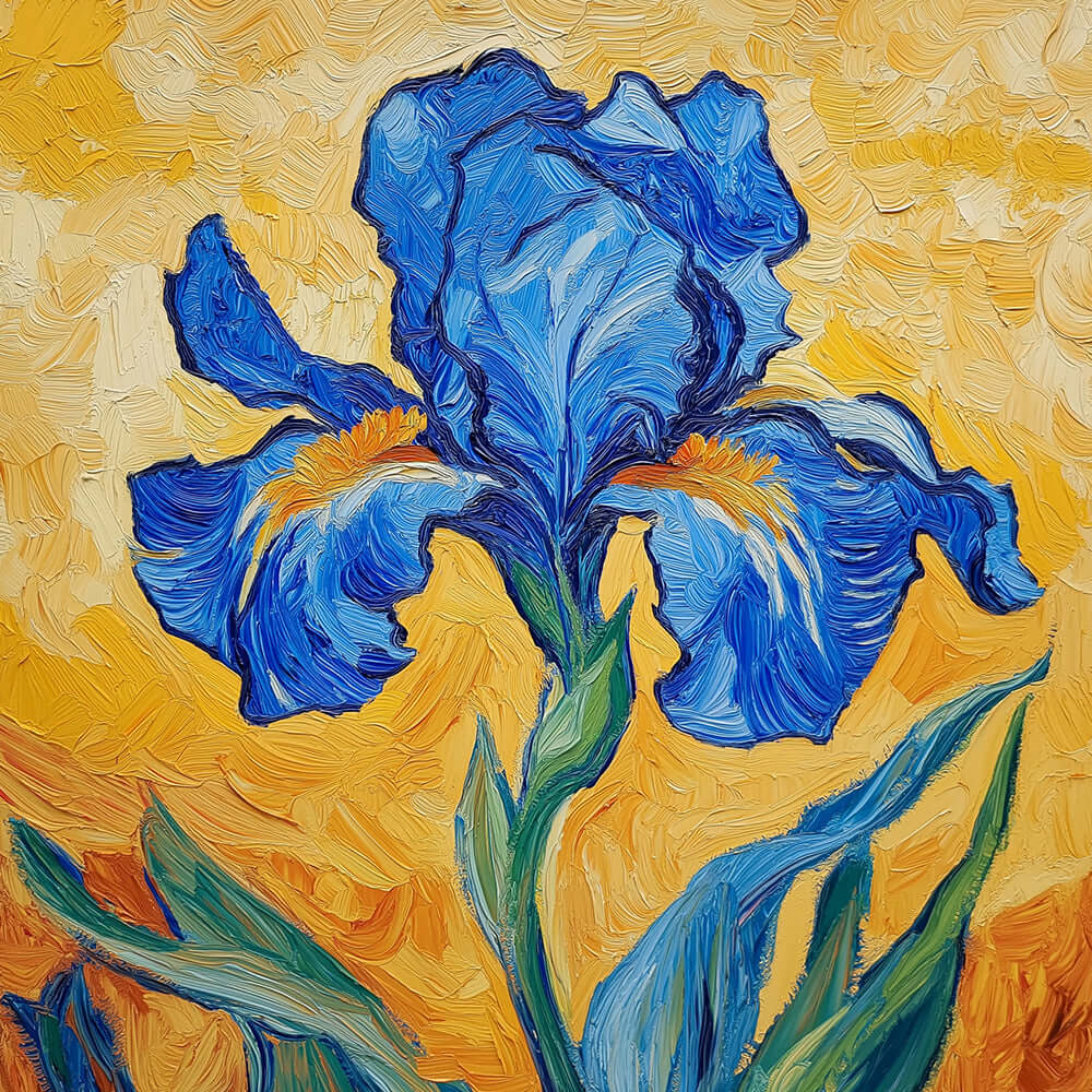Van gogh style impasto blue iris cross stitch kit for beginners
