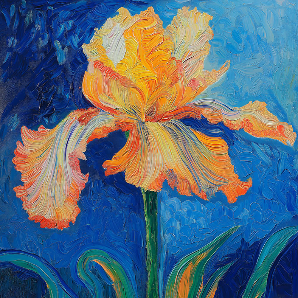 Van gogh style impasto orange iris cross stitch kit for beginners