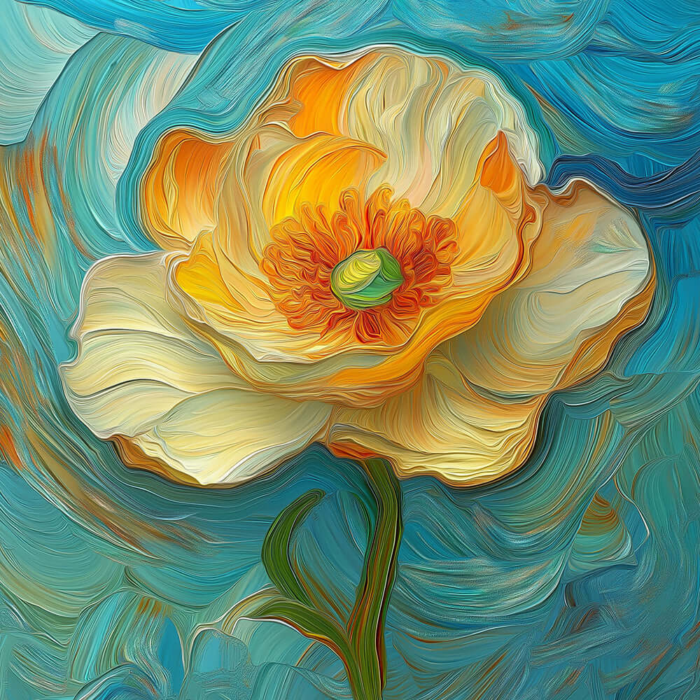 Van gogh style impasto yellow poppy cross stitch kit for beginners