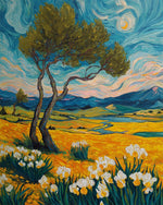 Van gogh style landscape with irises cross stitch kit for beginners