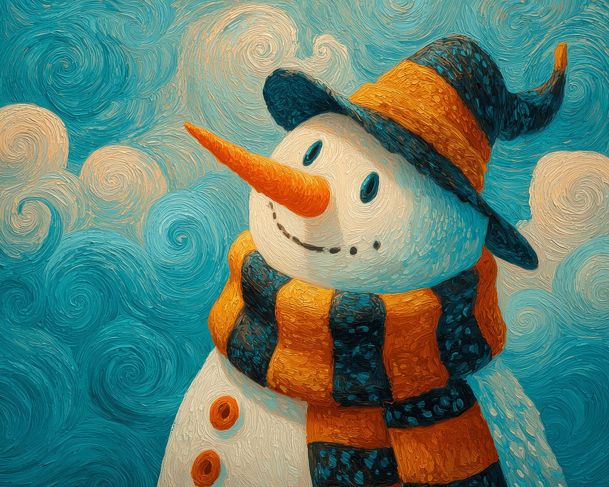 Van gogh style snowman paint by numbers kit for beginners
