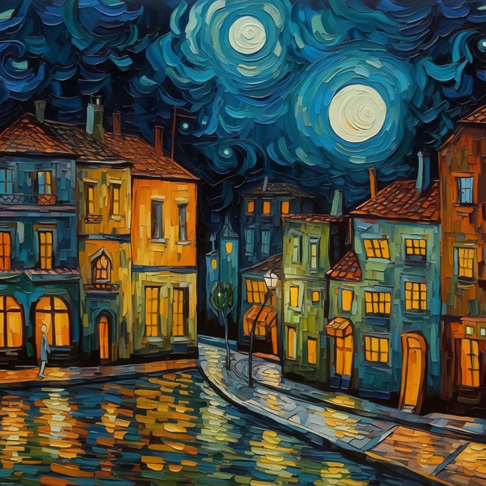 Van gogh style starry night city cross stitch kit for beginners
