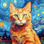 Van gogh style starry night ginger cat cross stitch kit for beginners