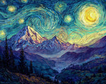 Van gogh style starry night mountains cross stitch kit for beginners