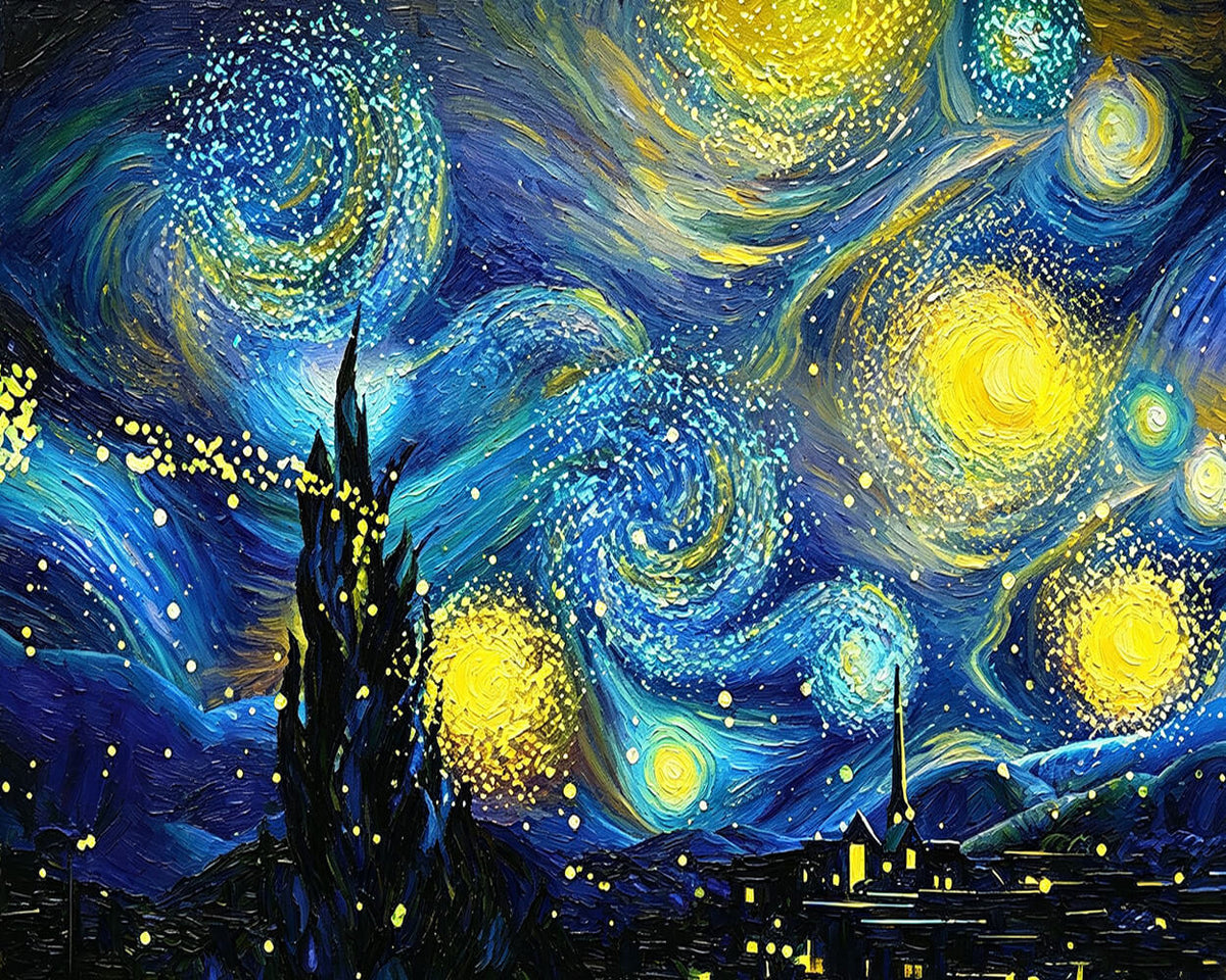 Van gogh style starry night paint by numbers kit for beginners