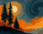 Van gogh style starry night pines paint by numbers kit for beginners