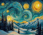 Van gogh style starry night snowy mountains cross stitch kit for beginners