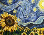 Van gogh style sunflowers and starry night cross stitch kit for beginners