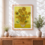 Finished van gogh style sunflowers paint by numbers artwork displayed as home decor