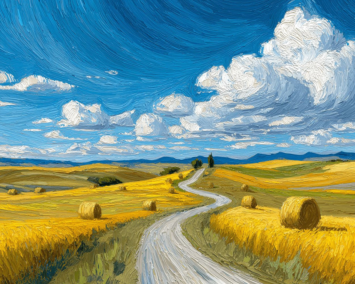 Van gogh style wheat field and path paint by numbers kit for beginners