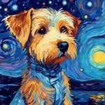 Van gogh style yorkie in starry night cross stitch kit for beginners