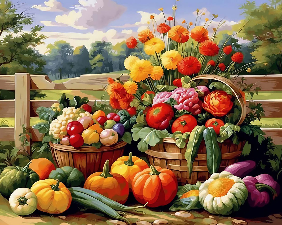 Vegetable and flower basket paint by numbers kit for beginners