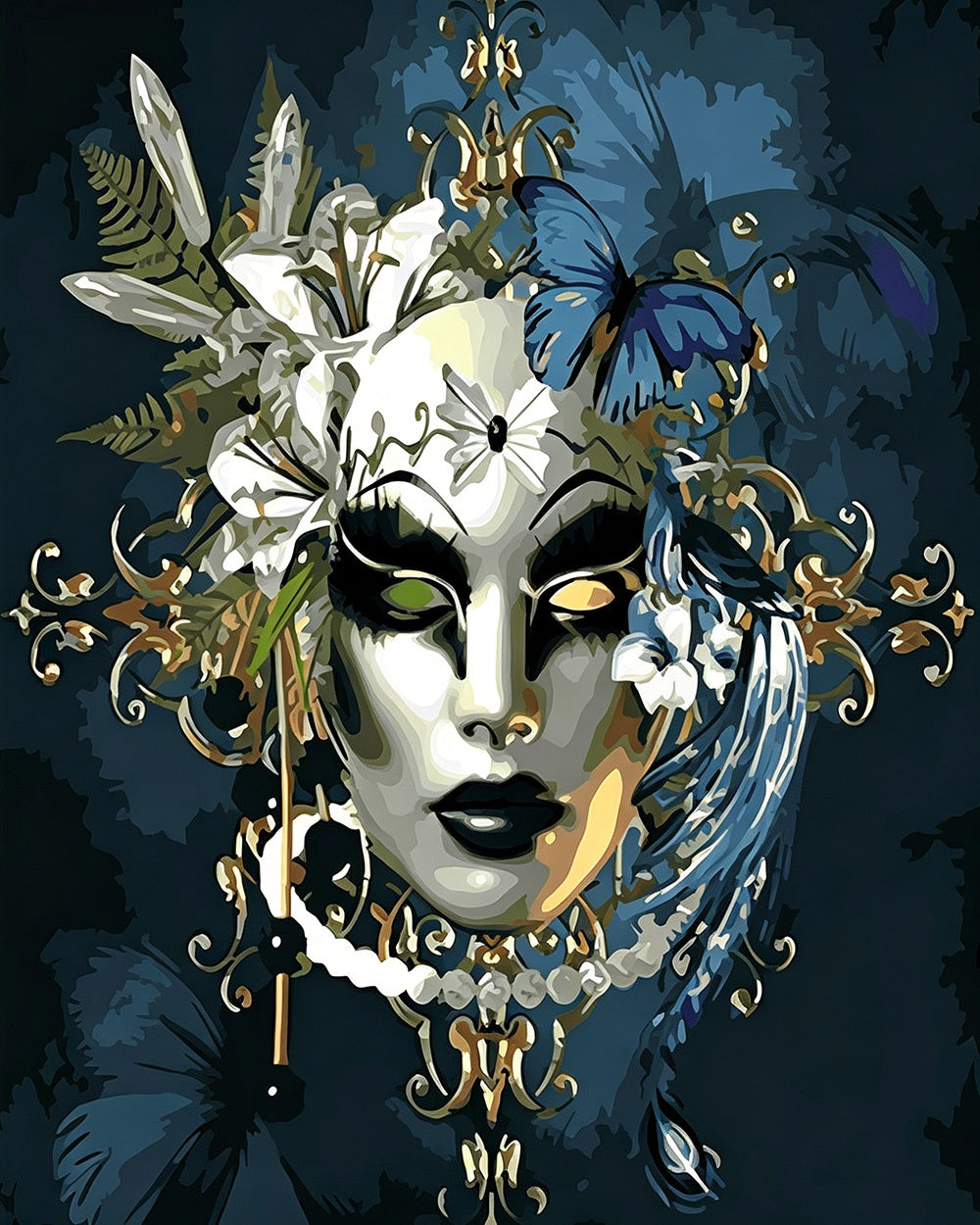 Venetian masquerade mask portrait cross stitch kit for beginners