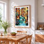 Venetian waterway cross stitch artwork displayed on wall as home decor