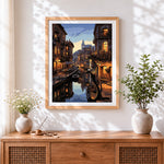 Finished venice canal at dusk paint by numbers artwork displayed as home decor