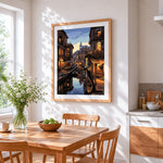 Venice canal at dusk paint by numbers artwork displayed on wall as home decor
