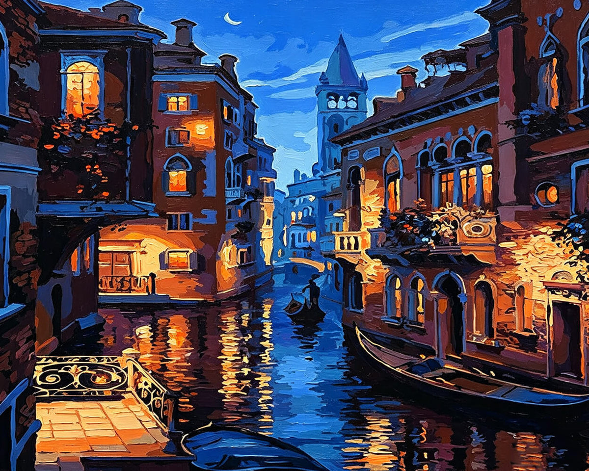 Venice canal at night paint by numbers kit for beginners