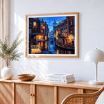 Venice canal at night paint by numbers artwork displayed on wall as home decor