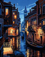 Venice canal at night with gondola paint by numbers kit for beginners