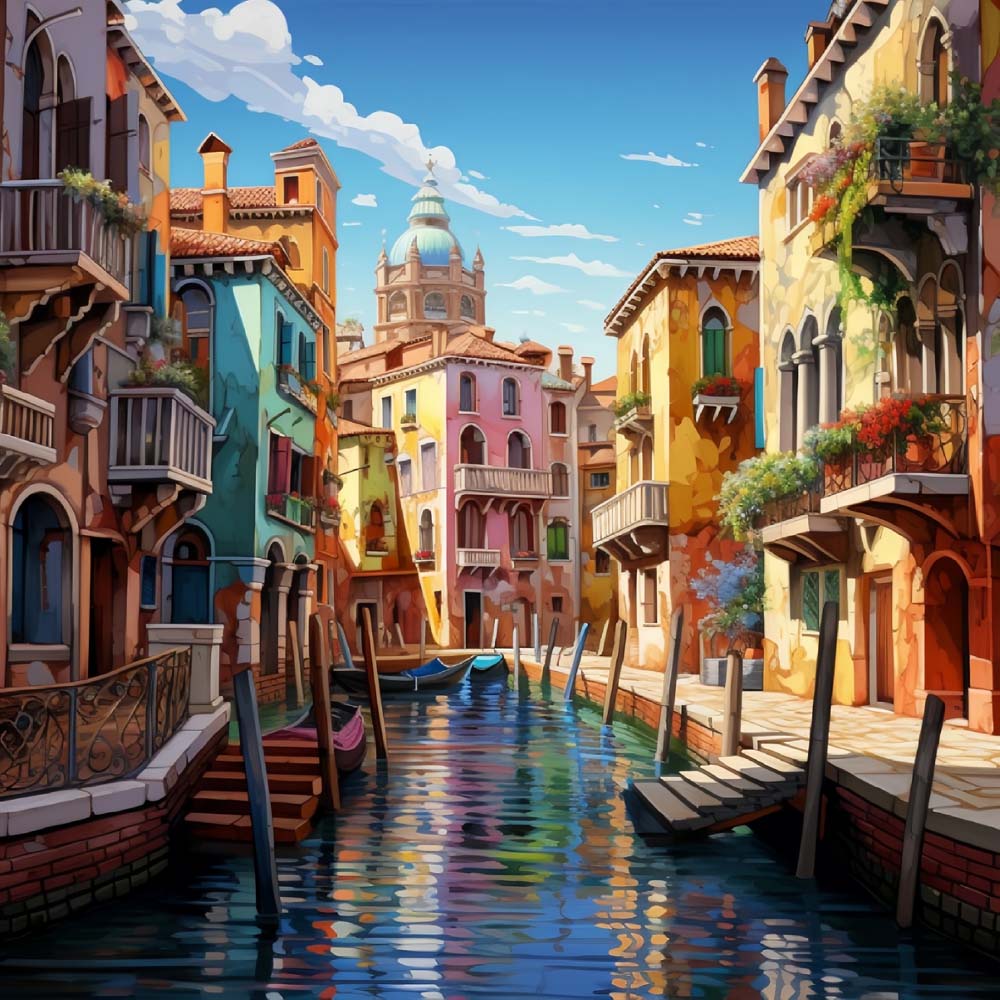 Venice canal with gondolas cross stitch kit for beginners