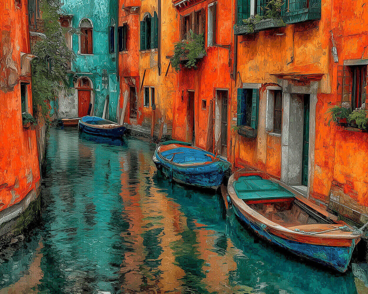 Venice colourful canal cross stitch kit for beginners