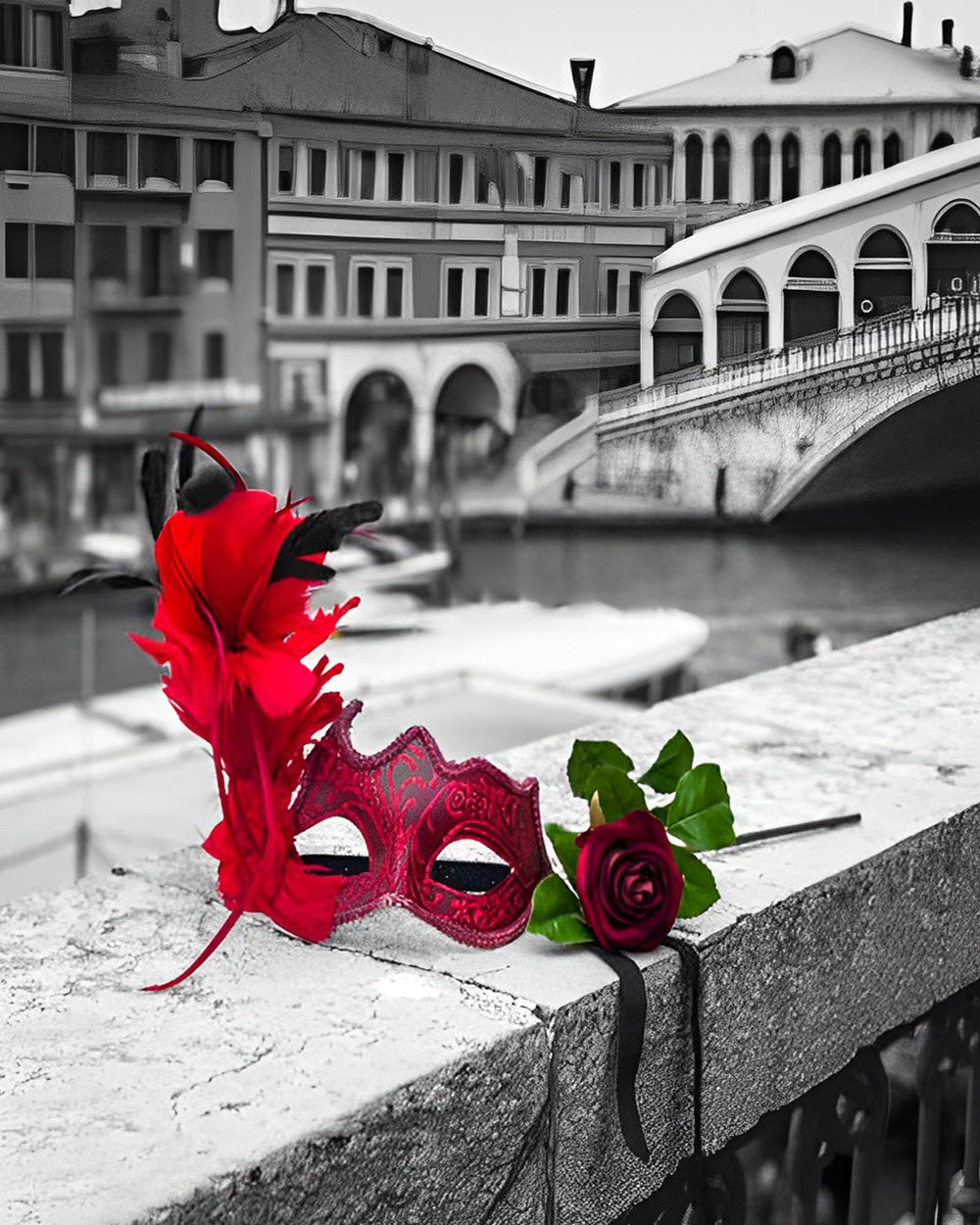 Venice mask and red rose cross stitch kit for beginners