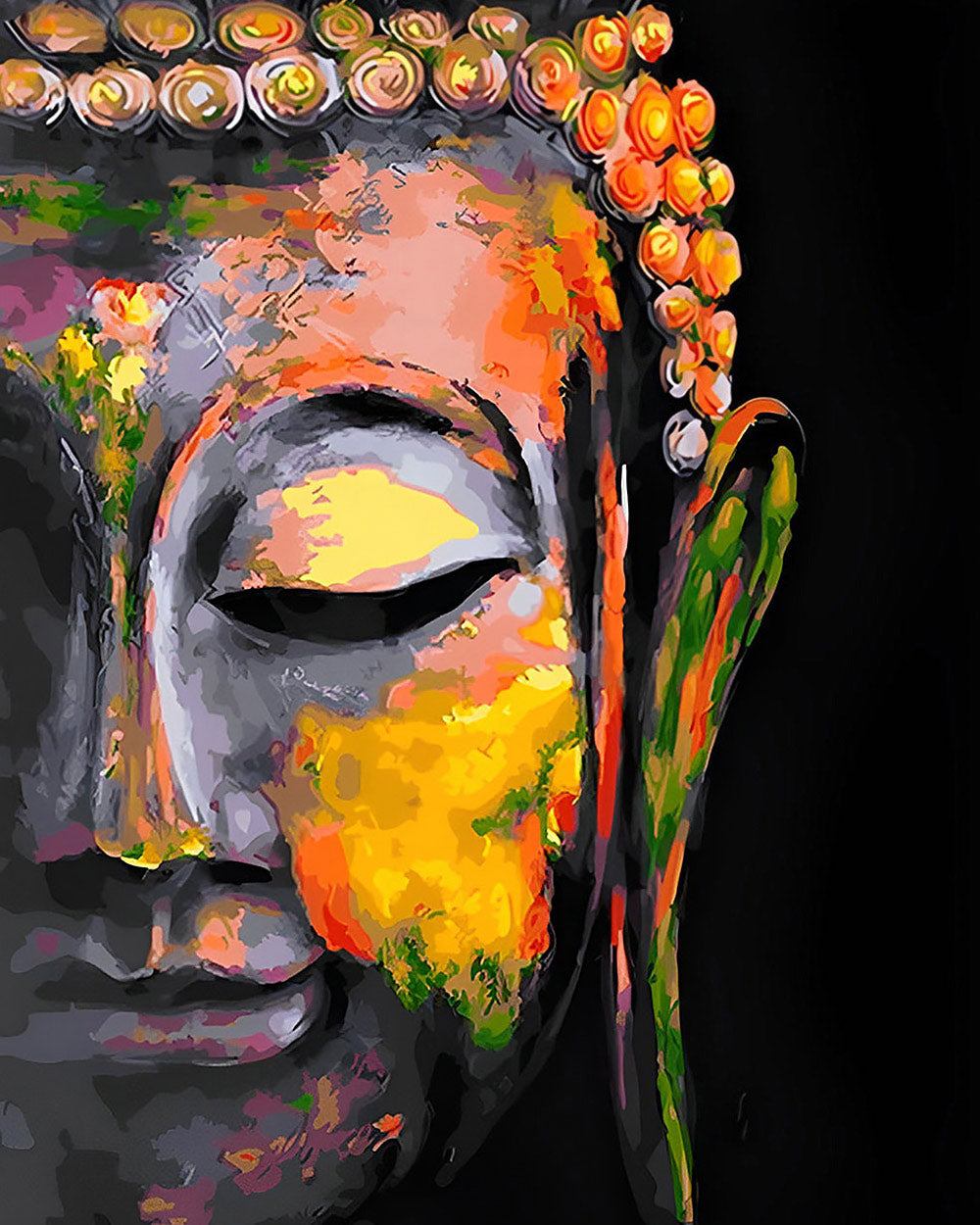 Vibrant abstract buddha face paint by numbers kit for beginners