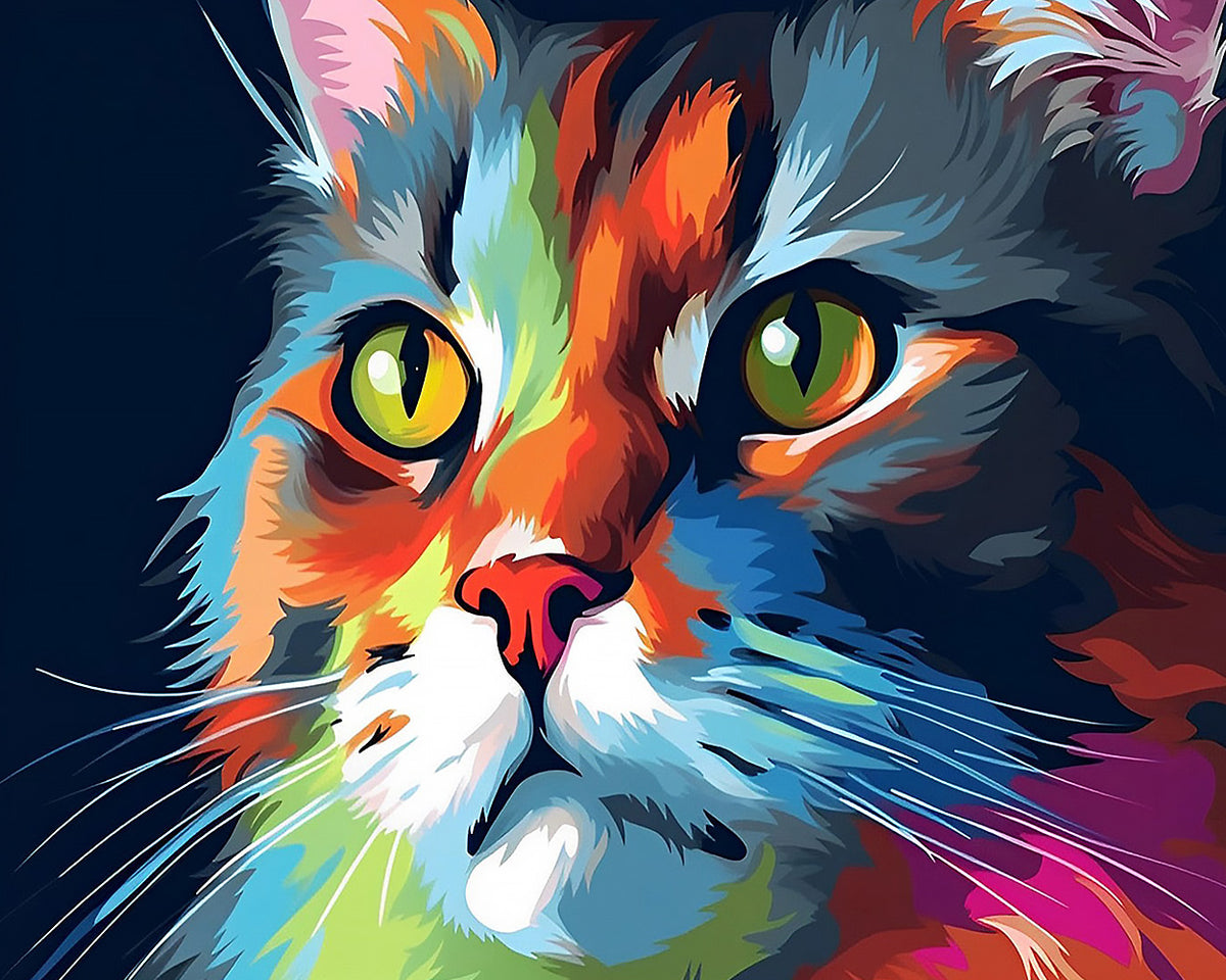 Vibrant abstract cat portrait paint by numbers kit for beginners