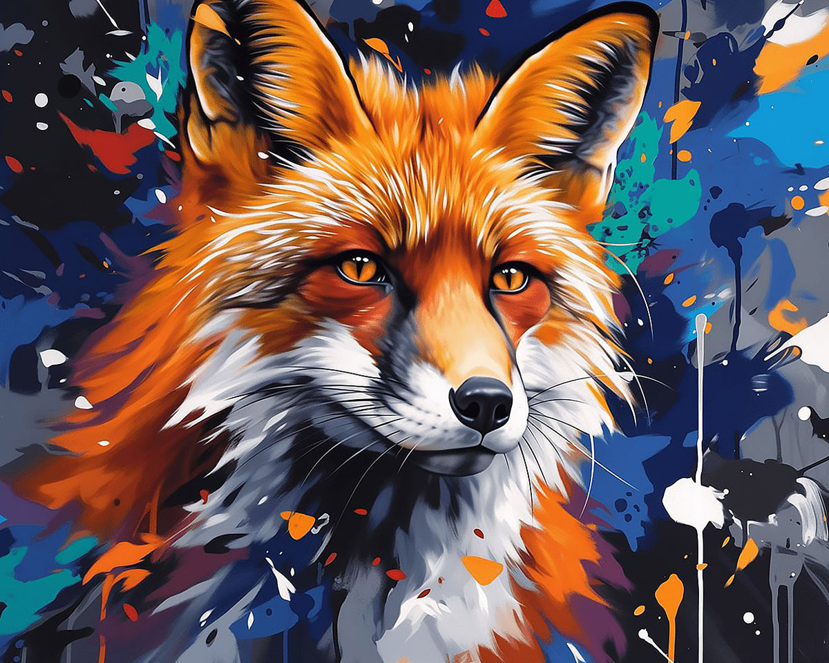 Vibrant abstract fox portrait cross stitch kit for beginners