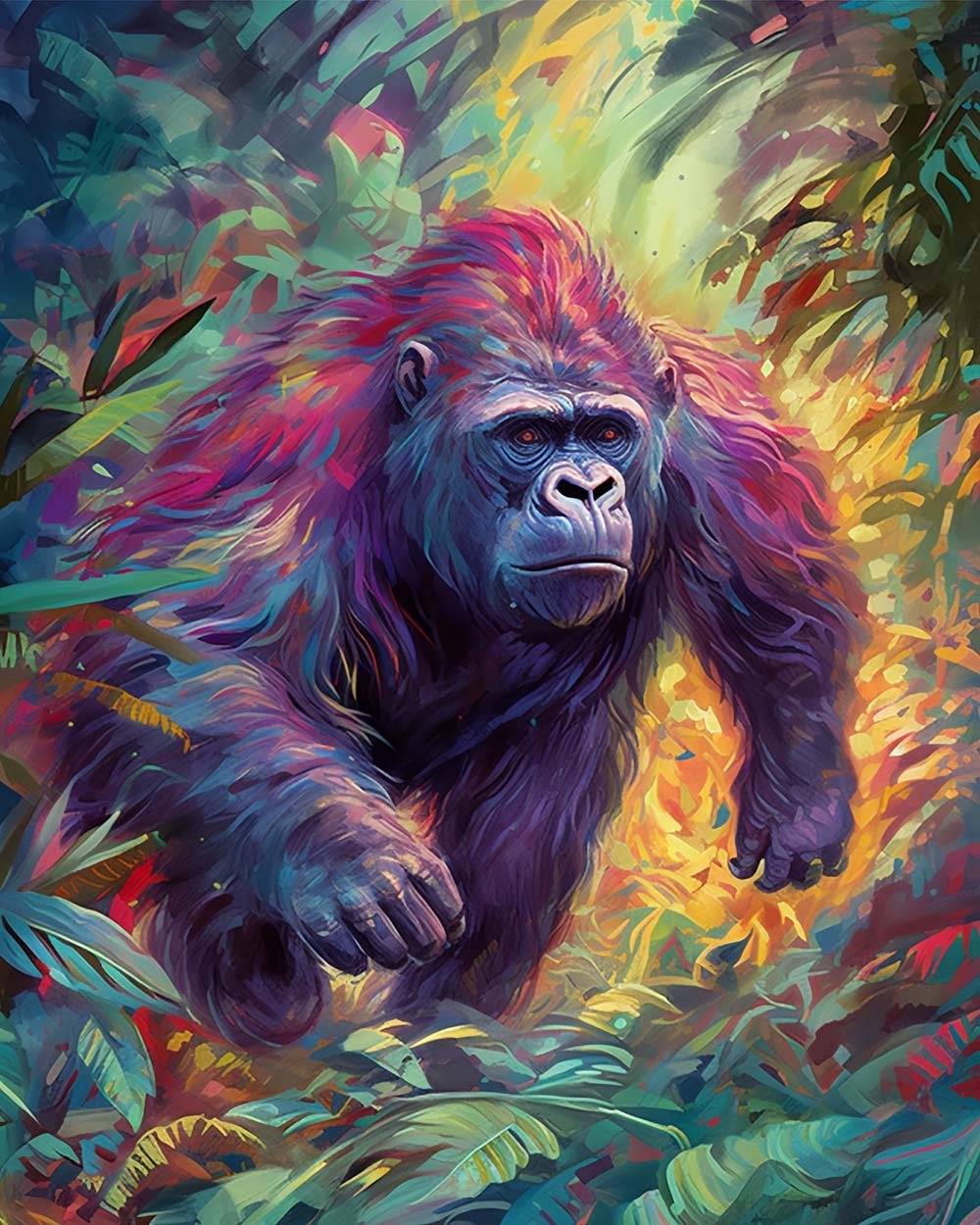 Vibrant abstract gorilla in the jungle cross stitch kit for beginners