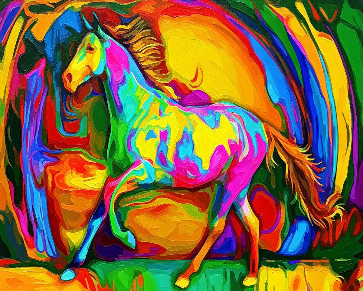 Vibrant abstract horse cross stitch kit for beginners