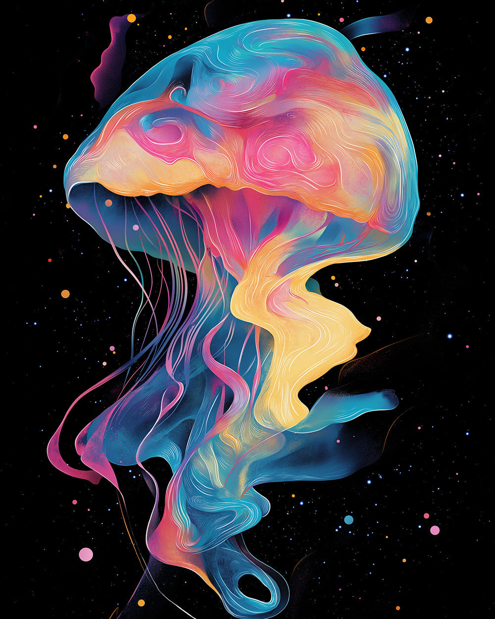 Vibrant abstract jellyfish cross stitch kit for beginners