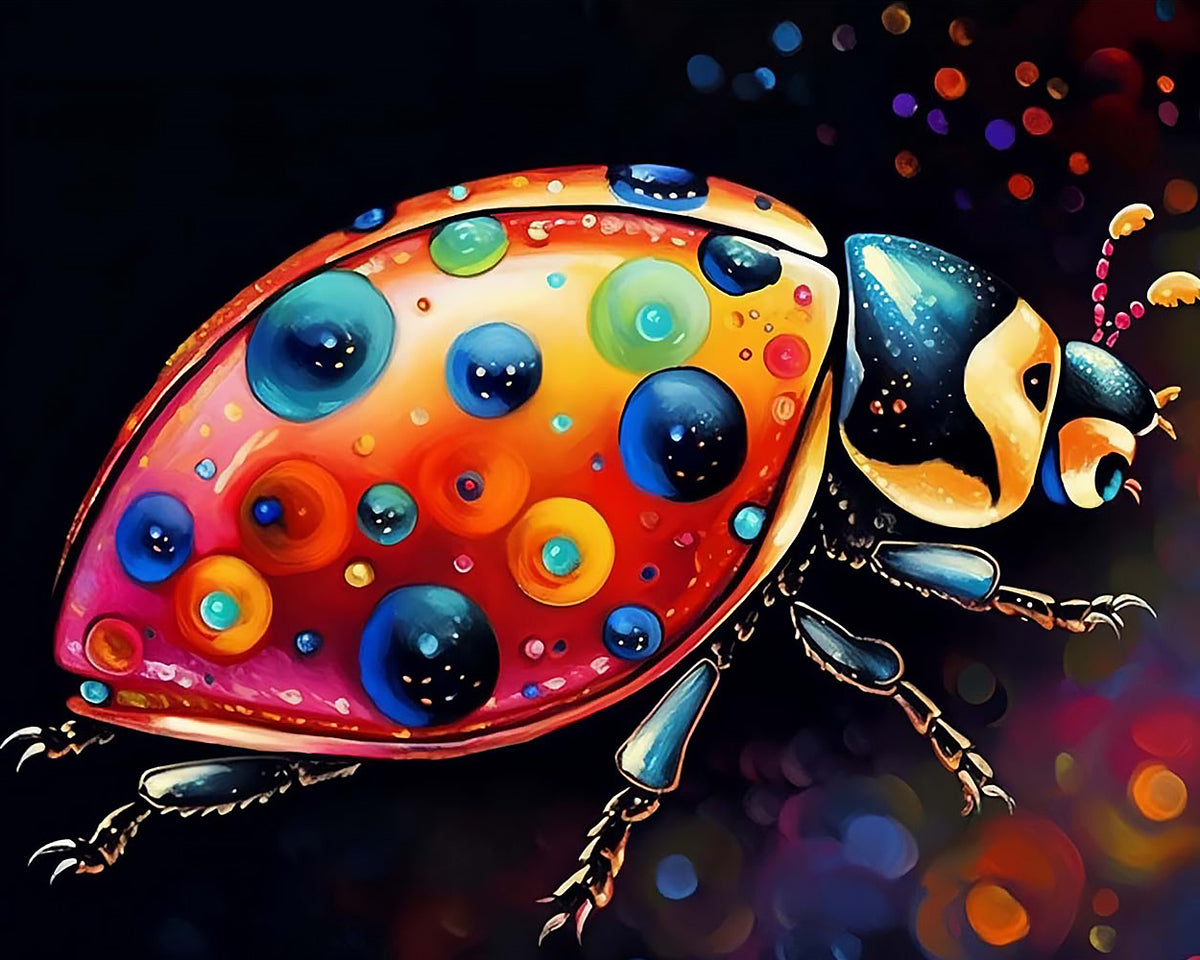 Vibrant abstract ladybird paint by numbers kit for beginners