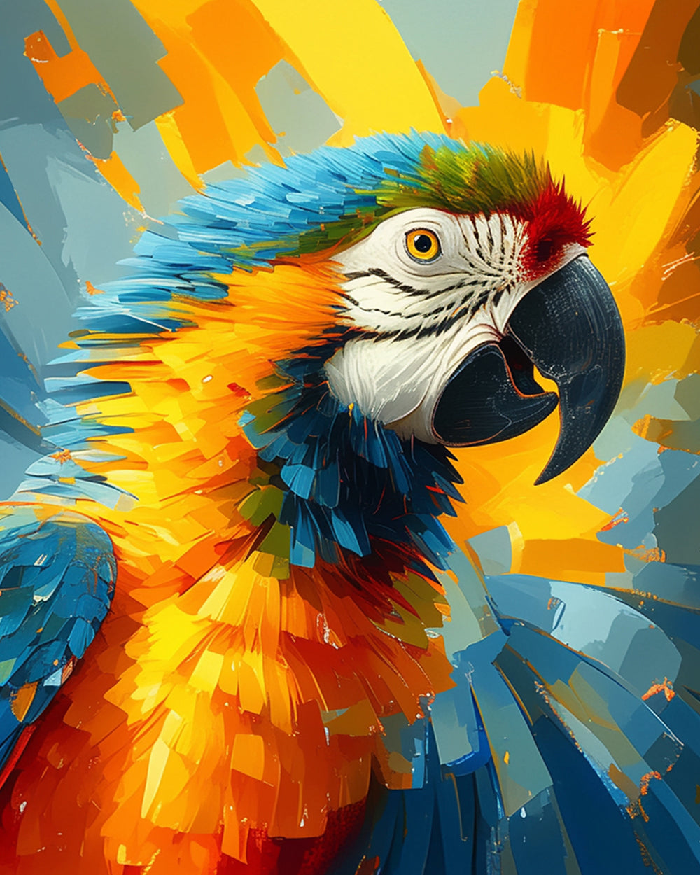 Vibrant abstract macaw cross stitch kit for beginners