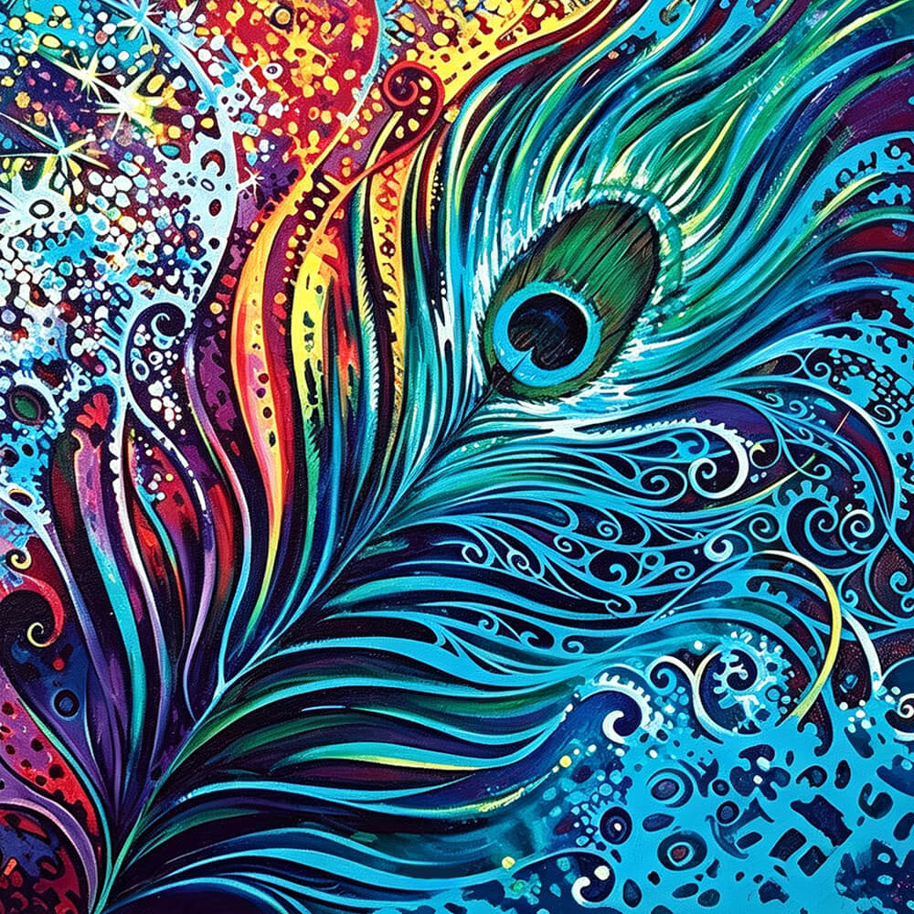 Vibrant abstract peacock feather cross stitch kit for beginners