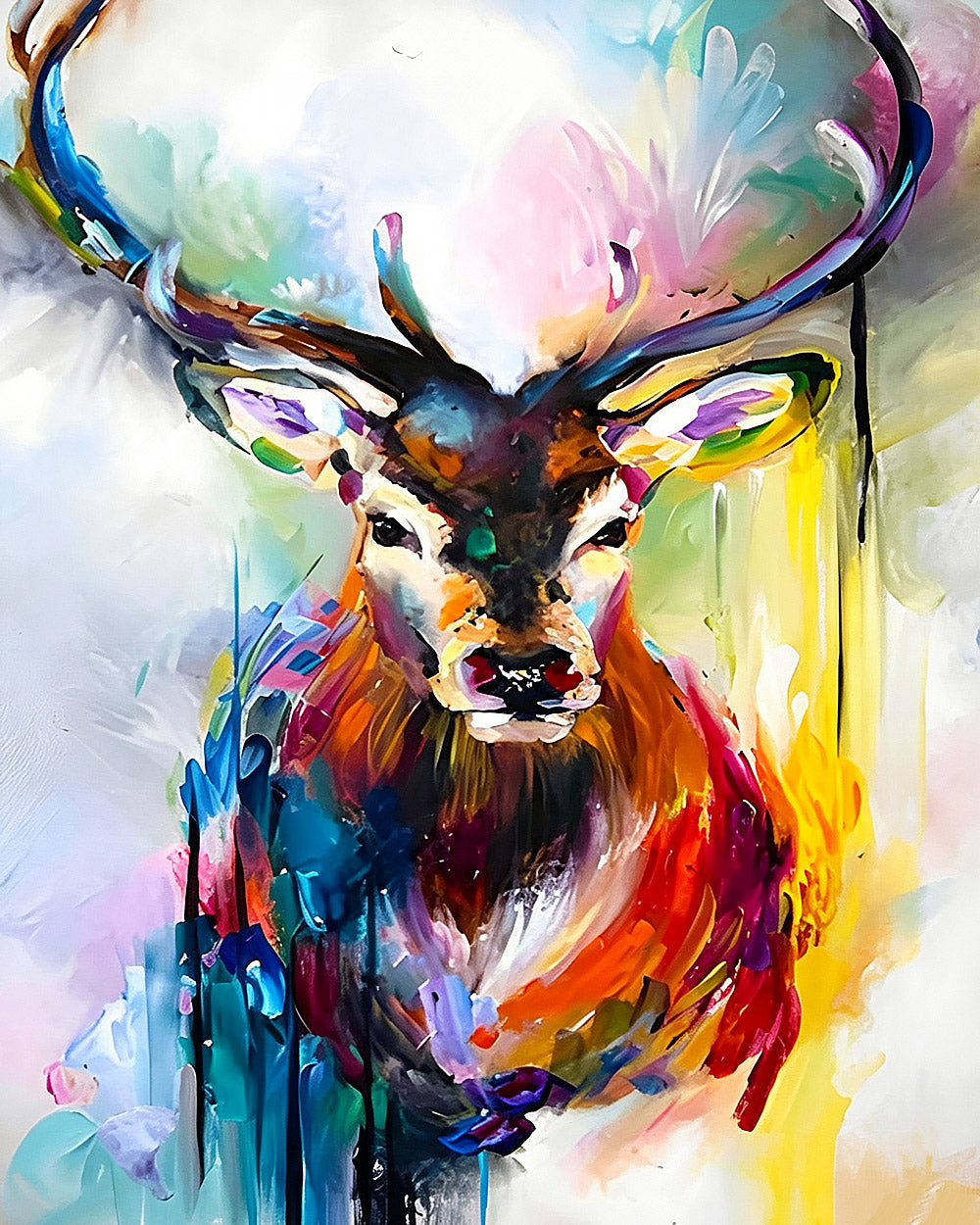 Vibrant abstract stag head paint by numbers kit for beginners