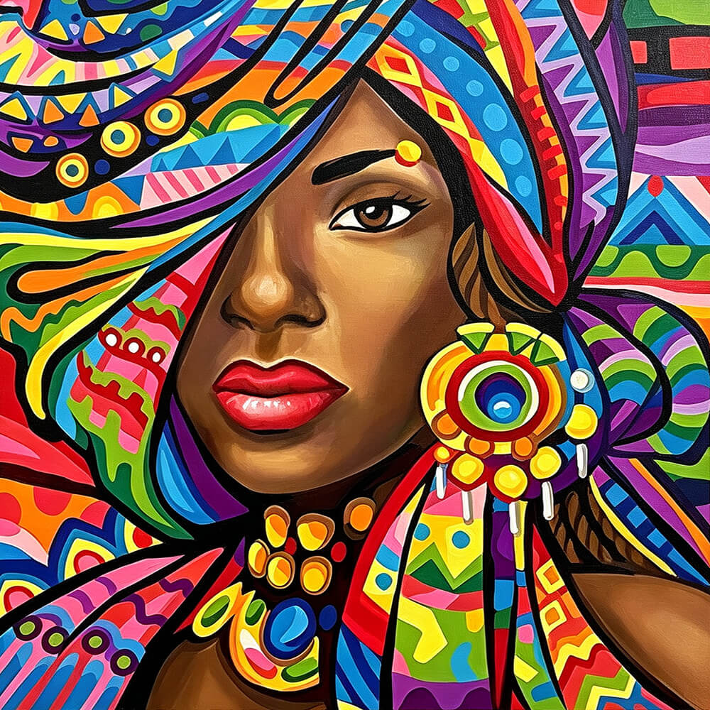 Vibrant african woman portrait paint by numbers kit for beginners